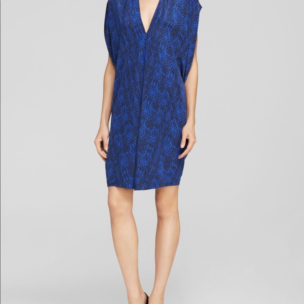 Vince Double V Silk Dress Blue and Black